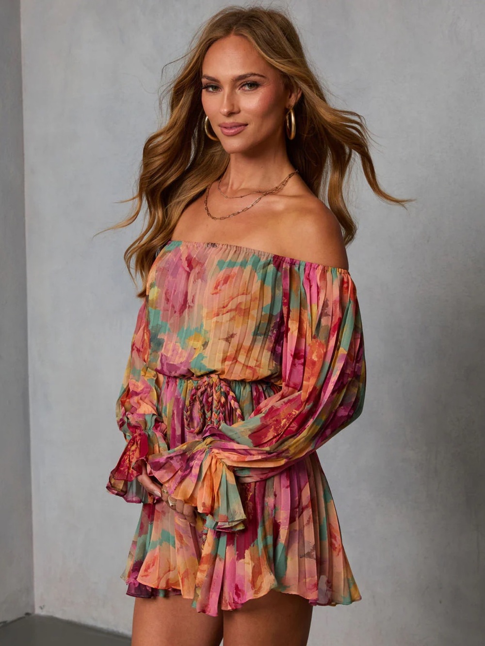 VICI | Natalei Pleated Chiffon Waist Tie Romper - Teal Floral  | SIZE XS - Picture 3 of 9